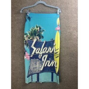 Tenax Skirt Womens 42 Blue Floral Midi Straight Pencil Lined Slit Made In Italy